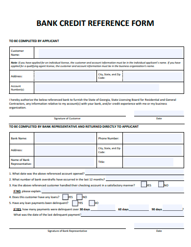bank credit reference form template