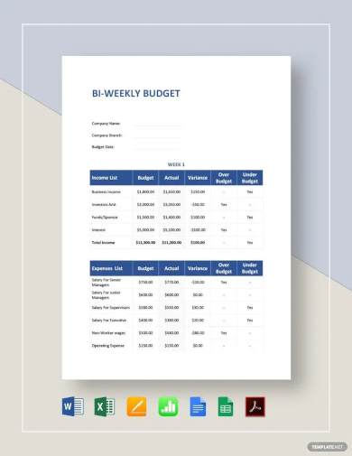 bi weekly budget template