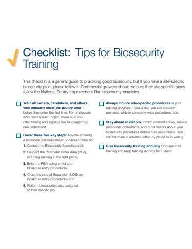 biosecurity training checklist template