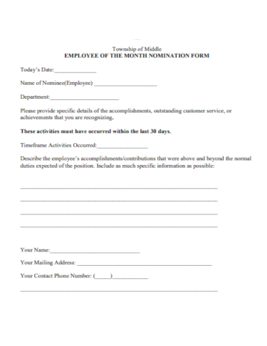 blank employee of the month nomination form