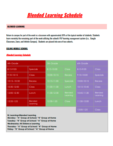 blended learning schedule template