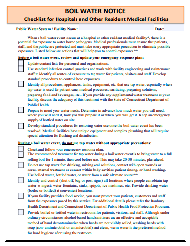 boil water notice checklist template