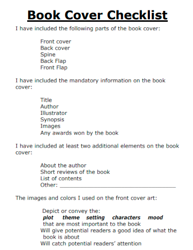 book cover checklist