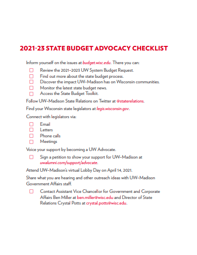 budget advocacy checklist template