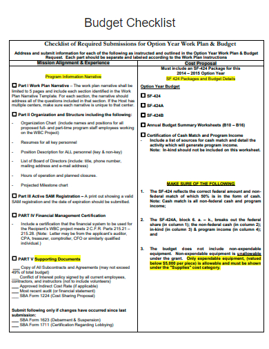 budget checklist in pdf