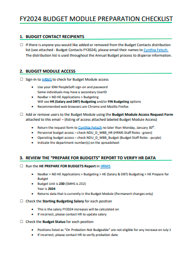 budget module preparation checklist template
