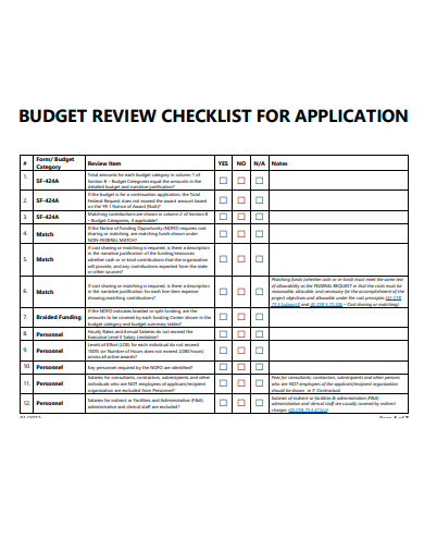 budget review checklist for application template