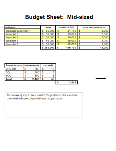 budget spreadsheet midsized