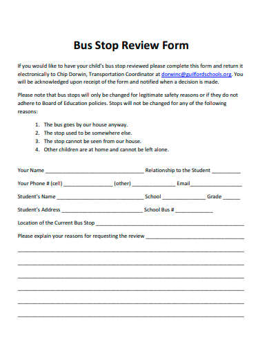 bus stop review form template