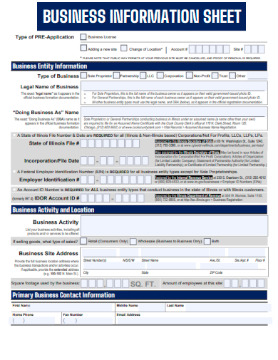 business information sheet