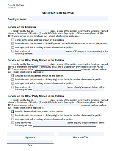 certificate of service form template