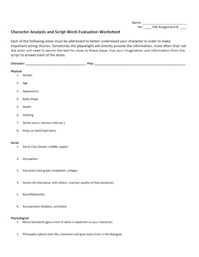 character profile analysis evaluation worksheet
