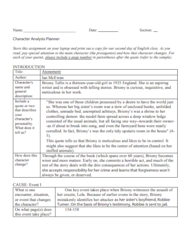 character profile analysis planner