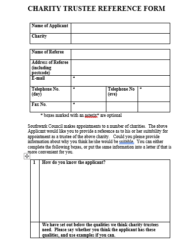 charity trustee reference form template