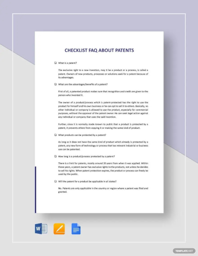 checklist faq about patents template
