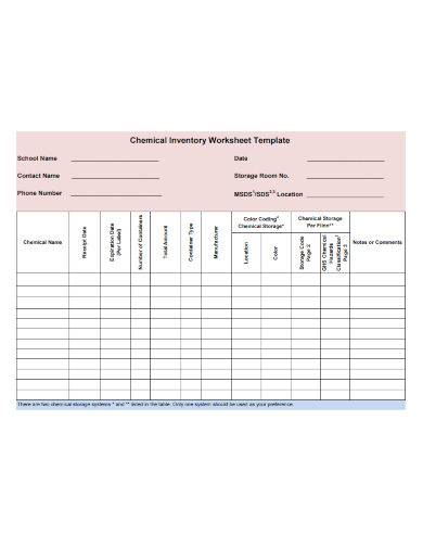 chemical inventory worksheet