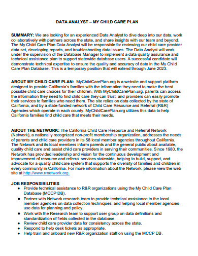 child care plan data analyst template