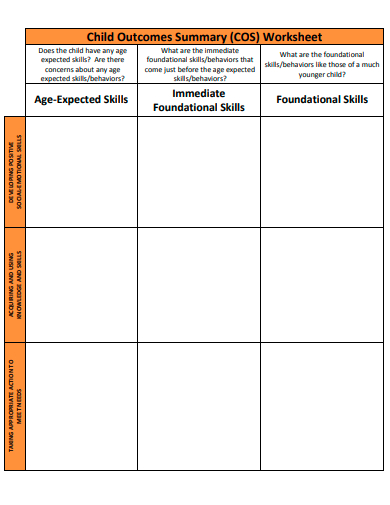 child outcomes summary worksheet template