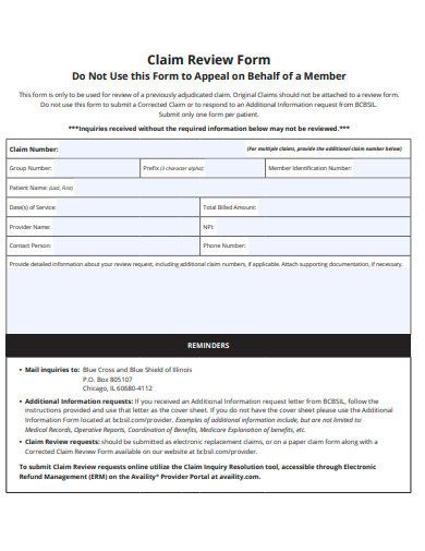 claim review form template