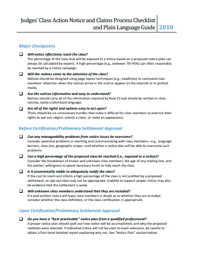 class action notice and claims process checklist template