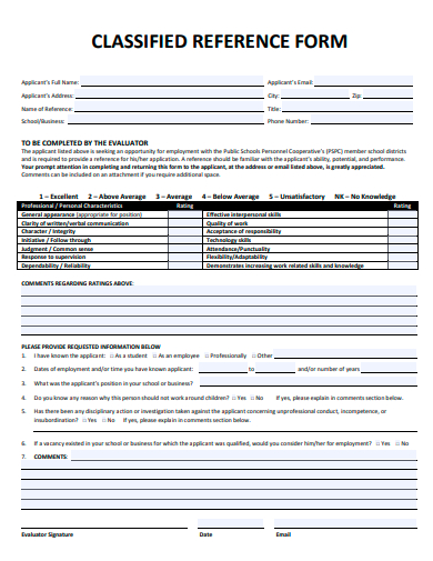 classified reference form template