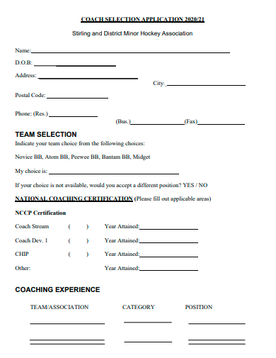 coaching selection application template