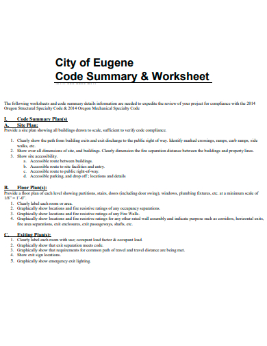 code summary worksheet template