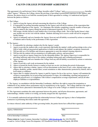 college internship agreement template