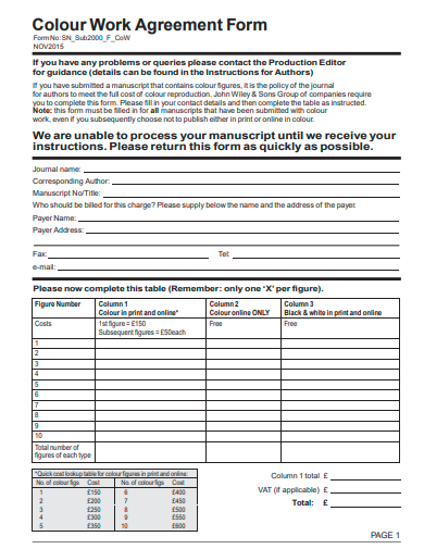 colour work agreement form template