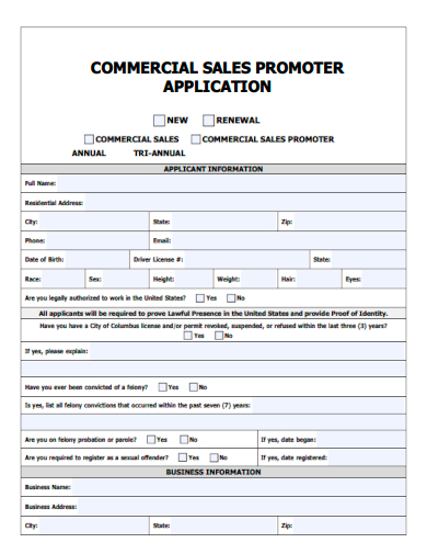 commercial sales promoter application