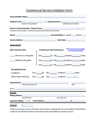 commercial service initiation form template