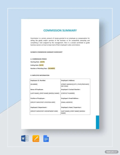 commission summary template