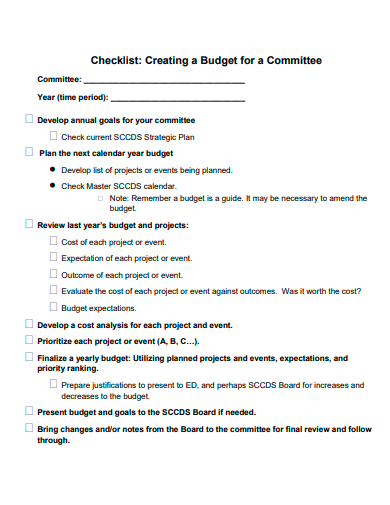 committee budget checklist template