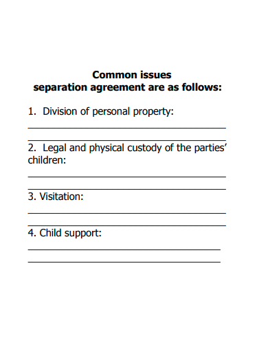 common issues separation agreement