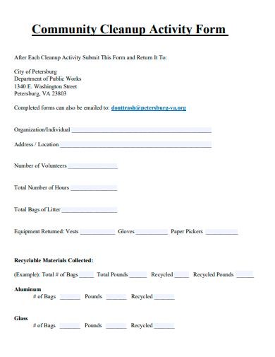 community cleanup activity form template
