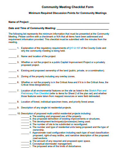 community meeting checklist form template