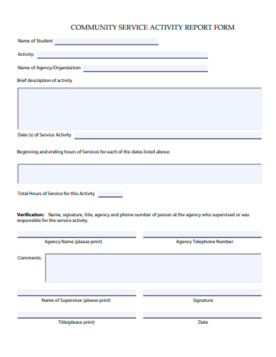 community service activity report form template