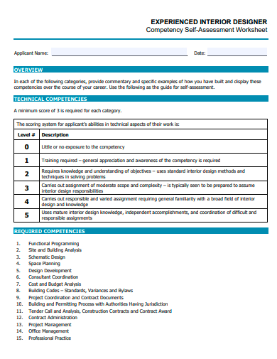 competency self assessment worksheet template