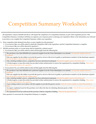 competition summary worksheet template