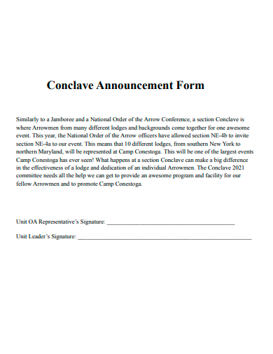 conclave announcement form template