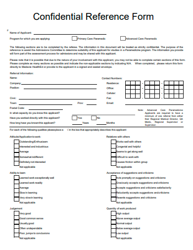 confidential reference form template