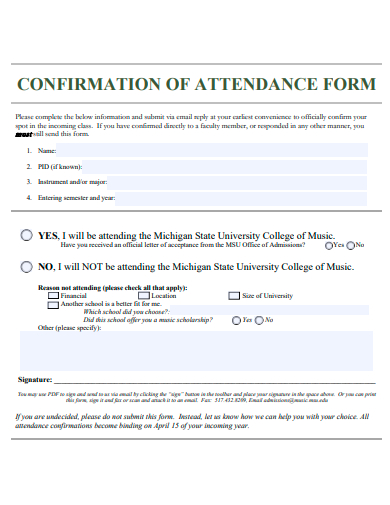confirmation of attendance form template
