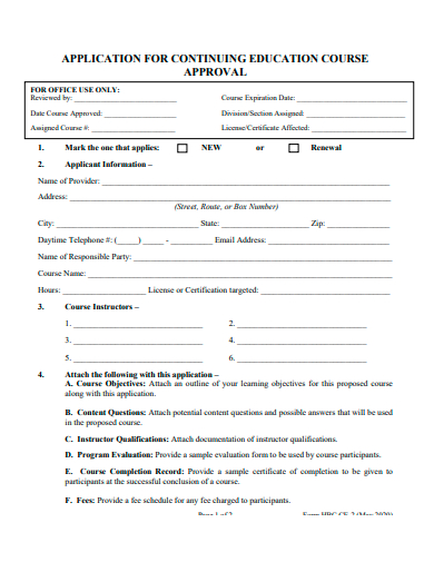 continuing education course approval application template