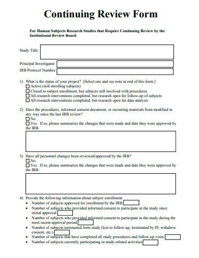 continuing review form template