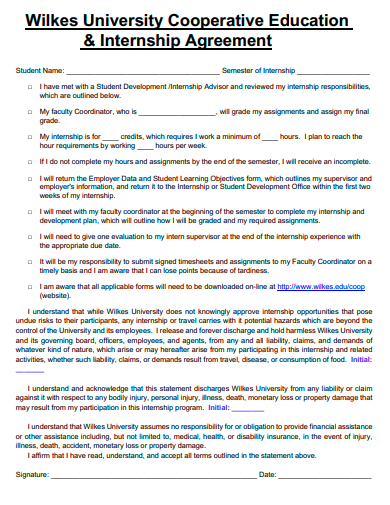 cooperative education and internship agreement template