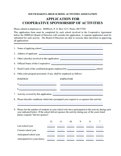 cooperative sponsorship of activities application template