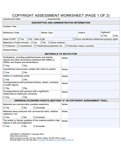 copyright assessment worksheet template