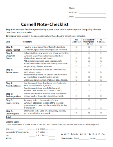 cornell note checklist