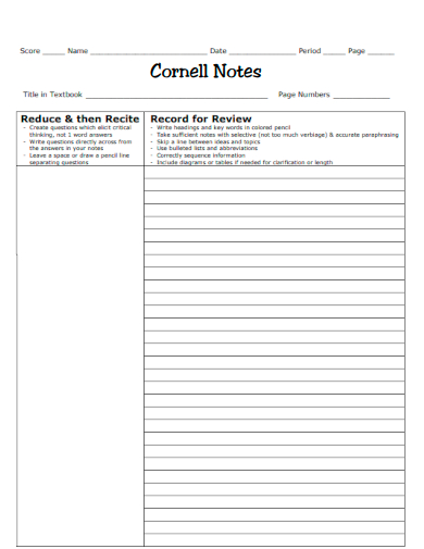 cornell note record for review