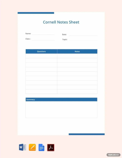 cornell notes sheet template